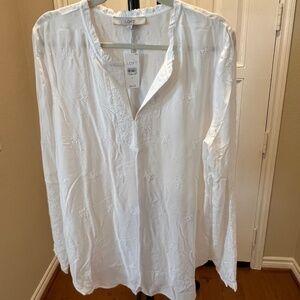LOFT Womens' Embroidered Long-Sleeve V-Neck Tunic, Size Large